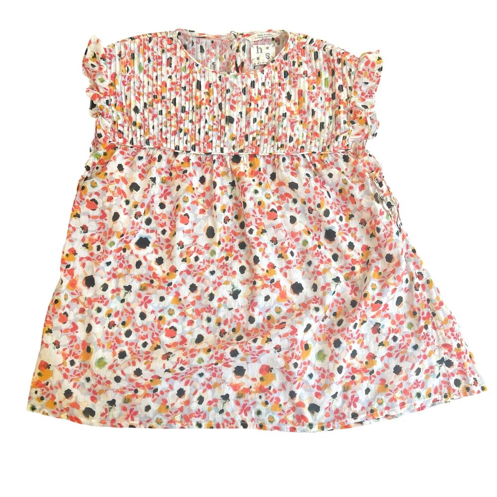 HarperSage Floral Cotton Pintuck Ruffle Blouse Small Cottagecore Boho Retail$148